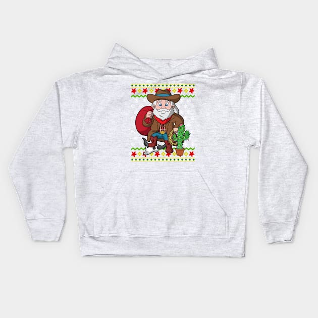 Western Cowboy Santa Claus Christmas Kids Hoodie by E